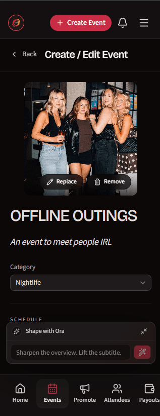 Creating the event